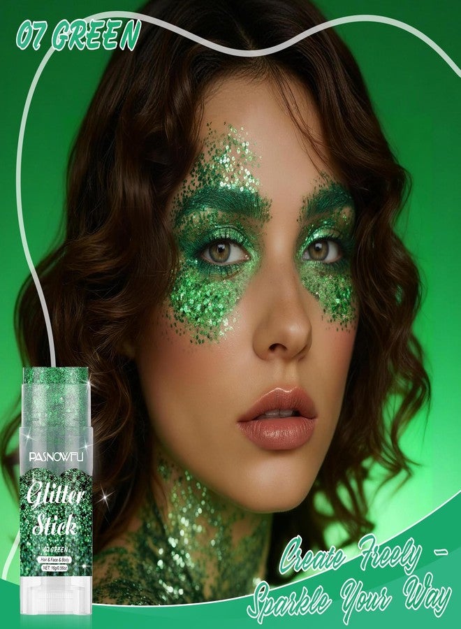 PASNOWFU Green Body Glitter Stick, Emerald Face Glitter for Women and Girls, Hair Tinsel Stick for St Patricks Day Outfits Party Accessories, Festival Rave Concert Stage Performance Cosplay - Image 2